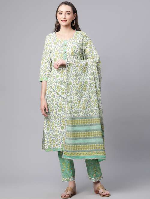 women three quarter sleeve kurta pant with dupatta set - 18886785 -  Standard Image - 0