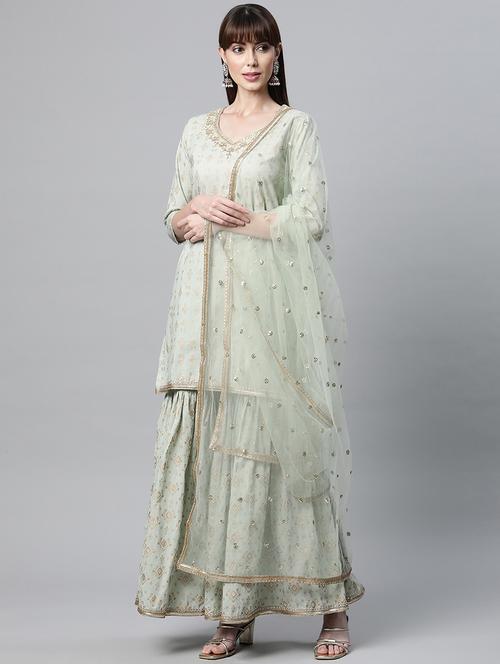 women neo mint embroidered kurta sharara set with dupatta  - 18886791 -  Standard Image - 0