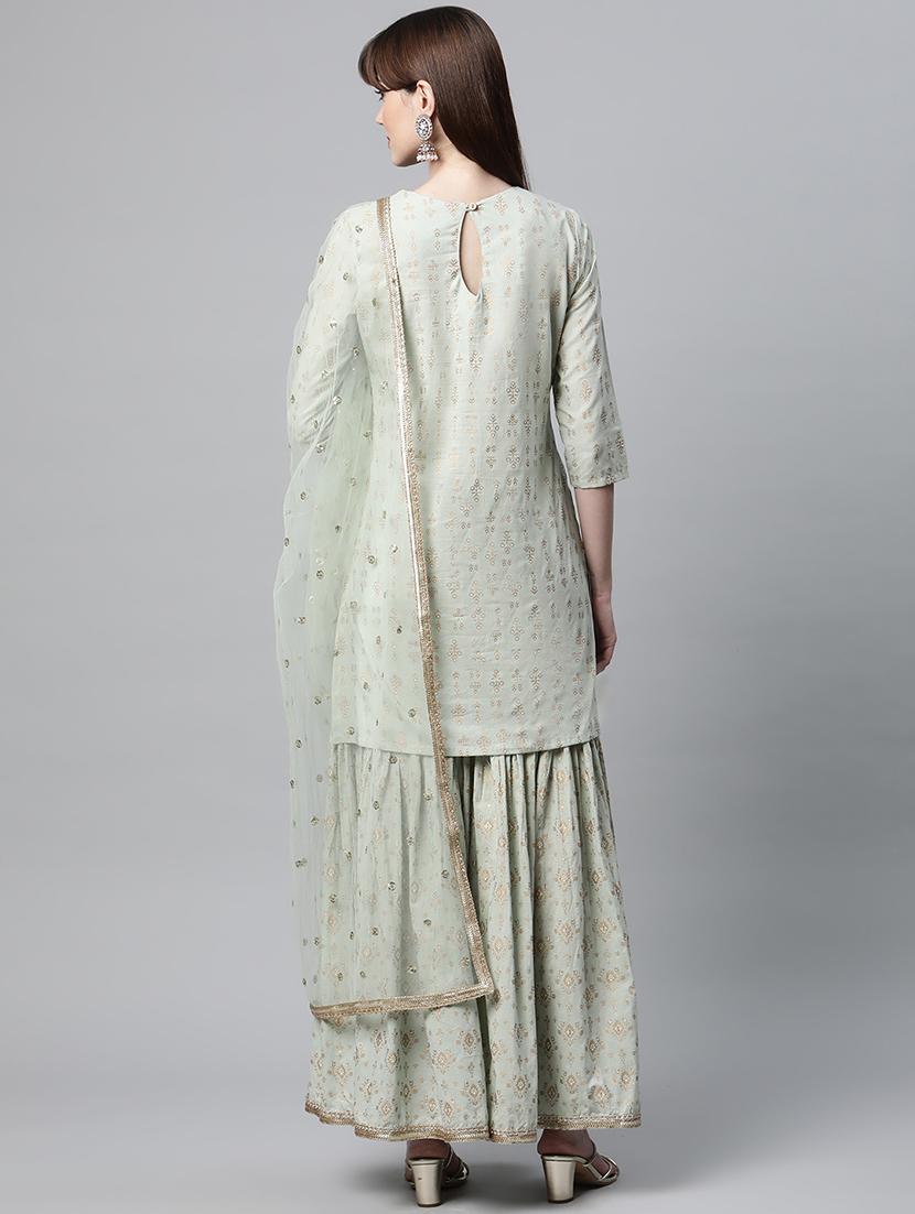 women neo mint embroidered kurta sharara set with dupatta - 18886791 - Standard Image - 3