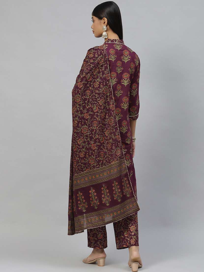 maroon coloured printed kurta pant set with dupatta  - 18886792 -  Standard Image - 3