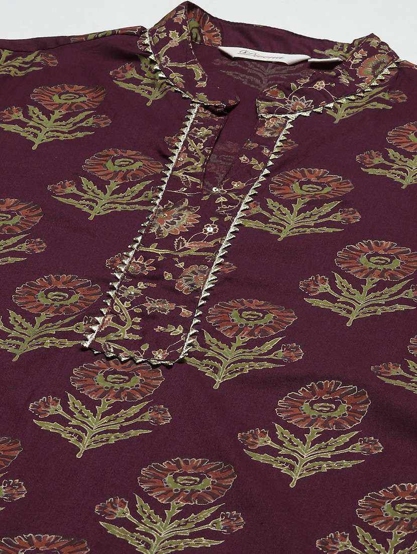maroon coloured printed kurta pant set with dupatta  - 18886792 -  Standard Image - 5