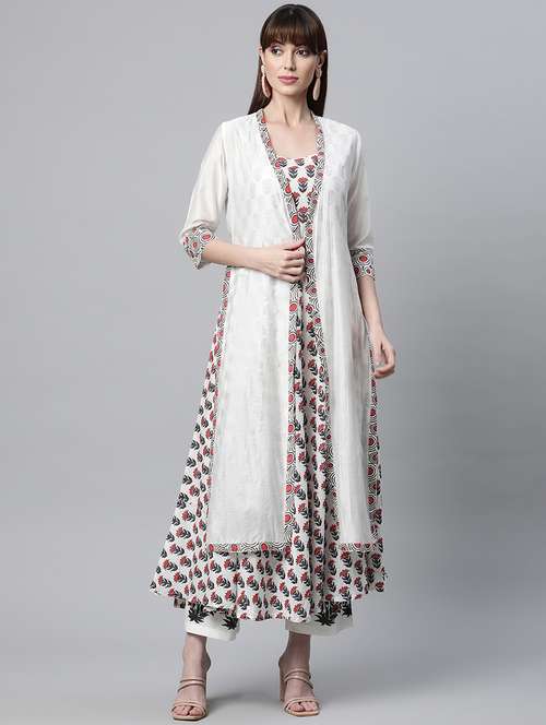 white printed kurta pant set - 18886796 -  Standard Image - 0