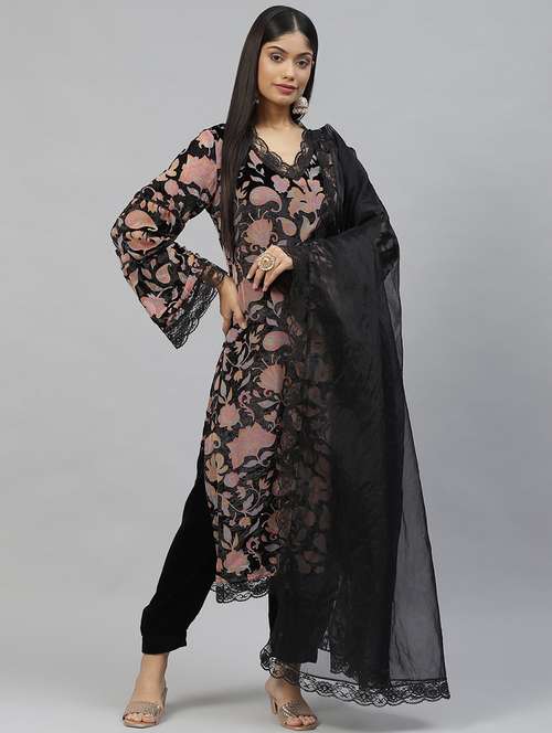 women black kurta salwar set with dupatta - 18886798 -  Standard Image - 0