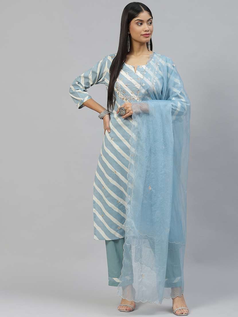 multi coloured embroidered  kurta pant set