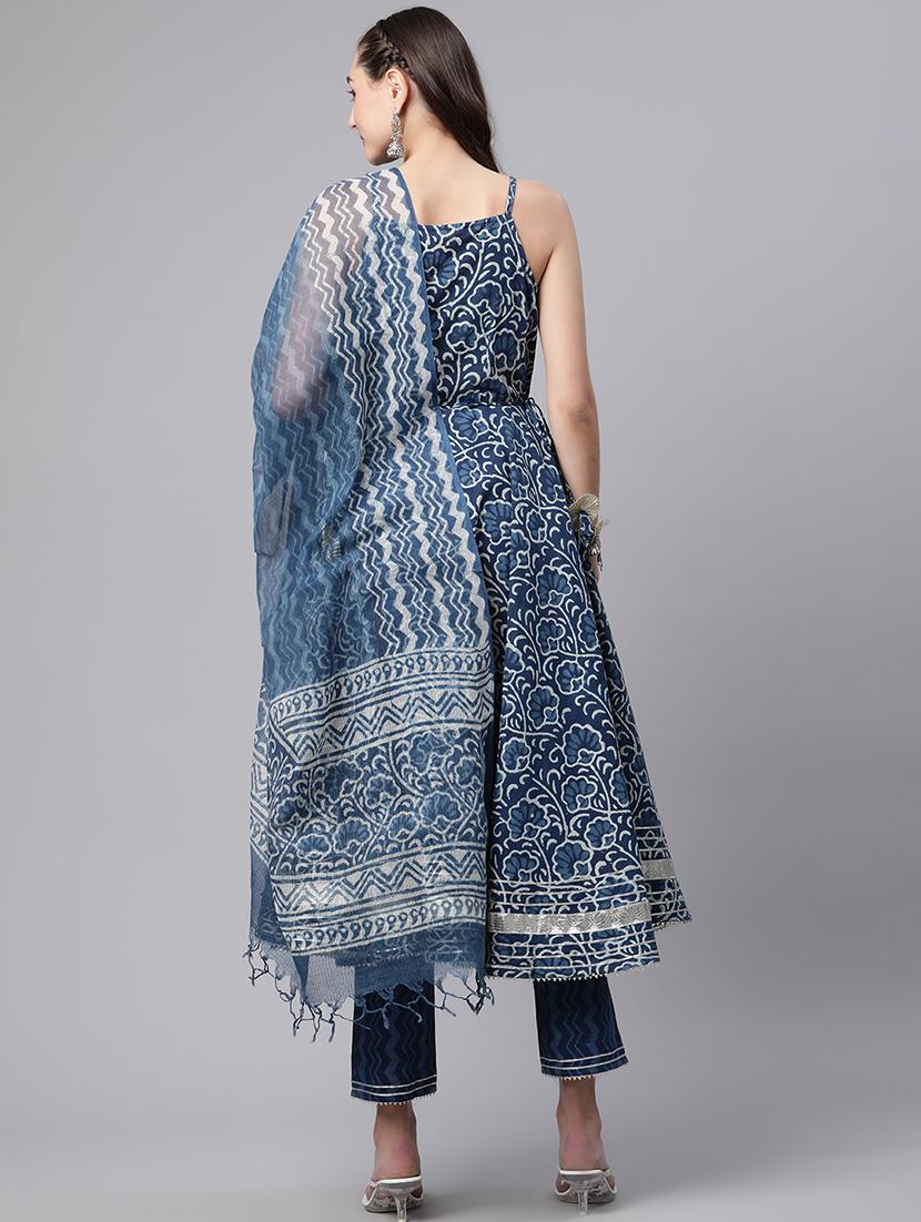 indigo coloured printed kurta pant set - 18886809 - Standard Image - 3
