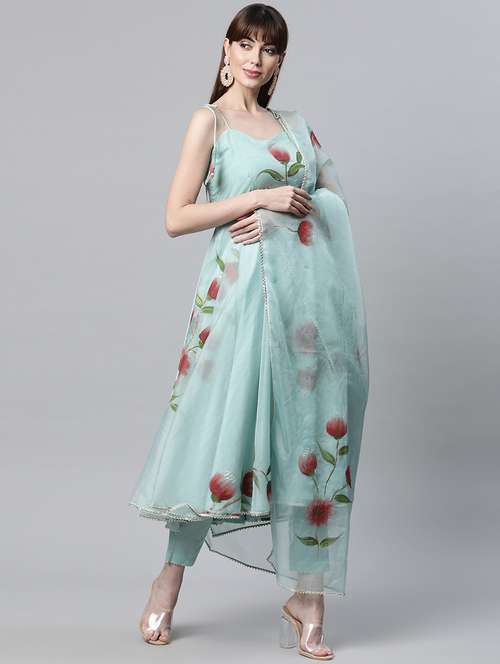 blue coloured printed kurta pant set - 18886813 - Standard Image - 0
