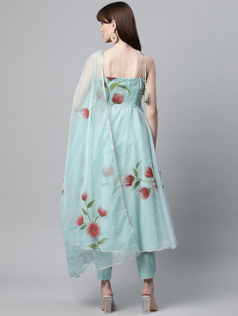 blue coloured printed kurta pant set - 18886813 - Standard Image - 3