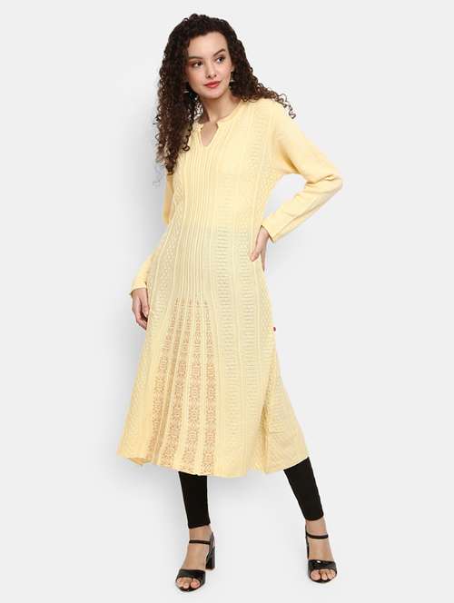 yellow self design a-line kurta - 18902716 -  Standard Image - 0