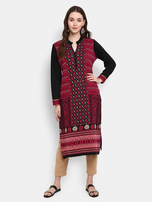 pink self design straight woolen kurta  - 18902724 -  Standard Image - 0
