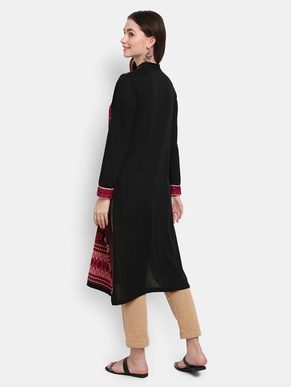 pink self design straight woolen kurta - 18902724 - Standard Image - 3