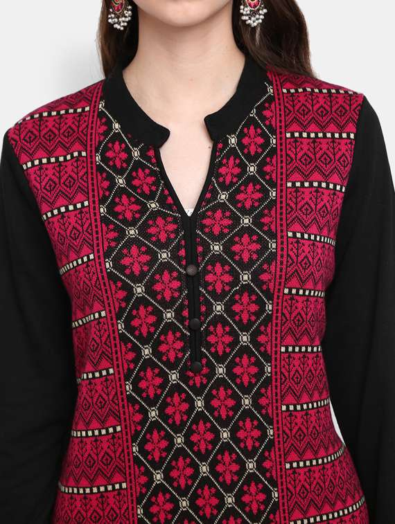 pink self design straight woolen kurta - 18902724 - Standard Image - 5