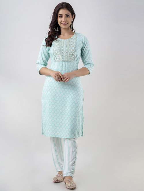 embroidered straight kurta set - 18902778 - Standard Image - 0