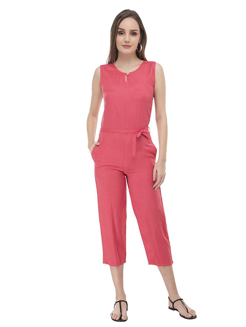 pink solid full length jumpsuit - 18904568 - Zoom Image - 0