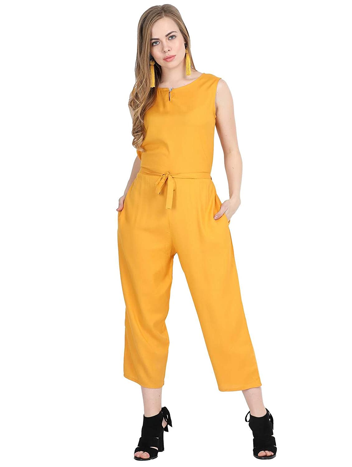 yellow solid full leg jumpsuit