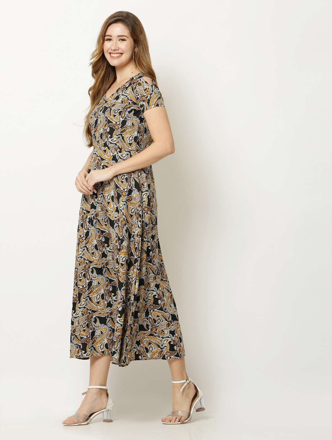 multi colored crepe aline dress - 18904625 -  Zoom Image - 0