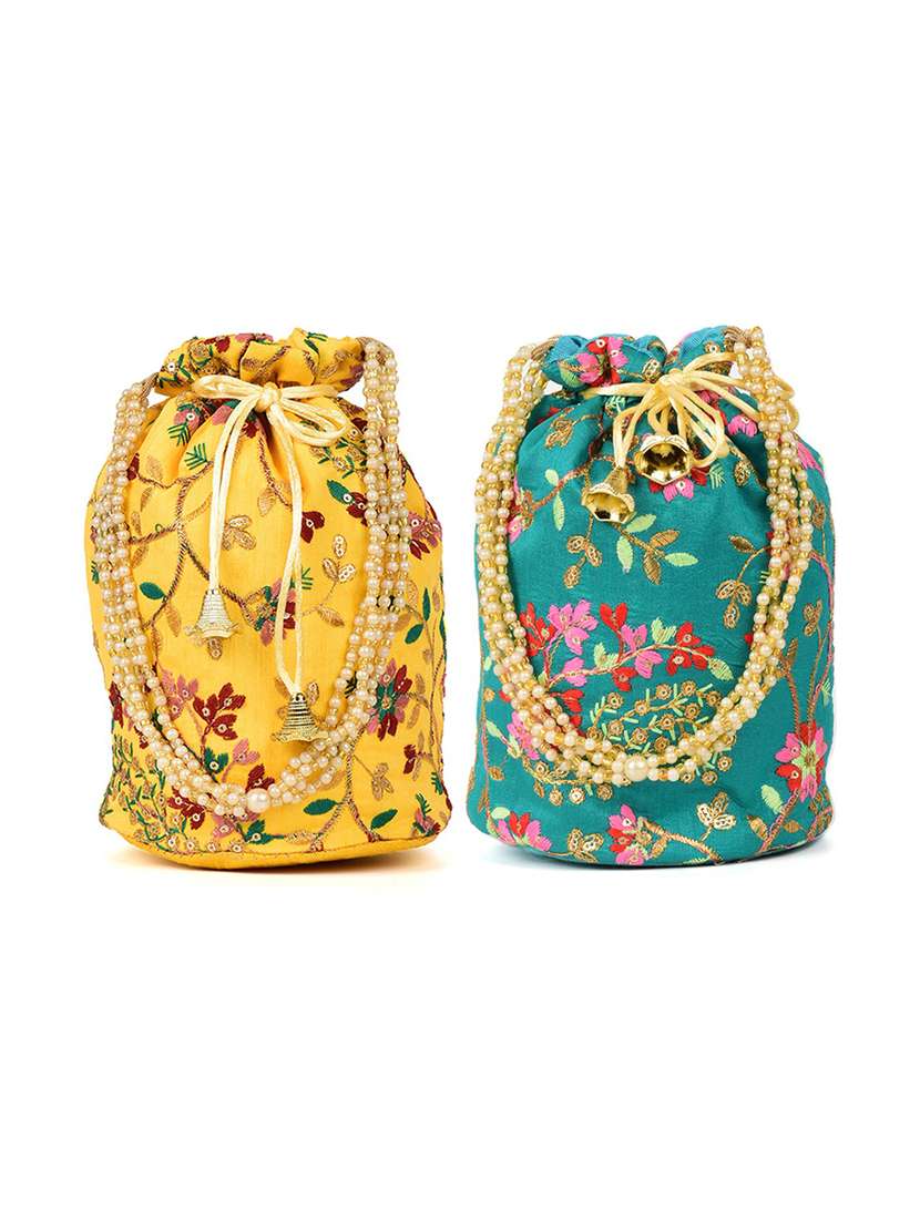 multi colored faux silk regular potli