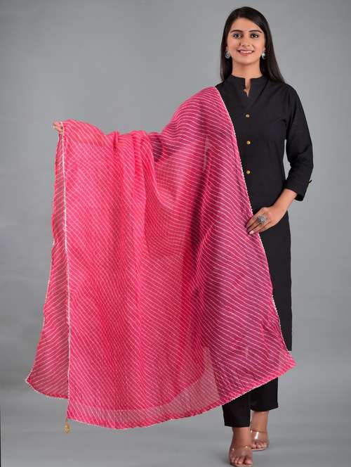 pink leheriya print gota patti dupatta - 18906781 -  Standard Image - 0