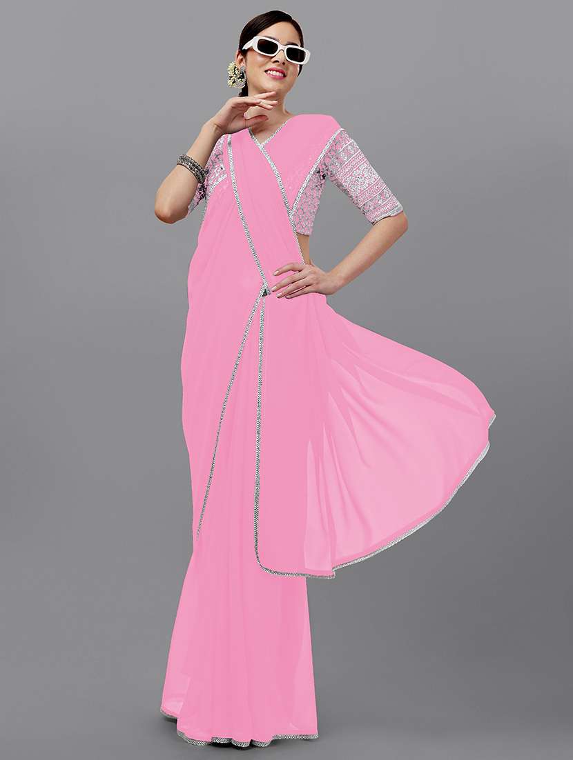 women's bordered pink colored saree with blouse - 18909478 - Zoom Image - 0