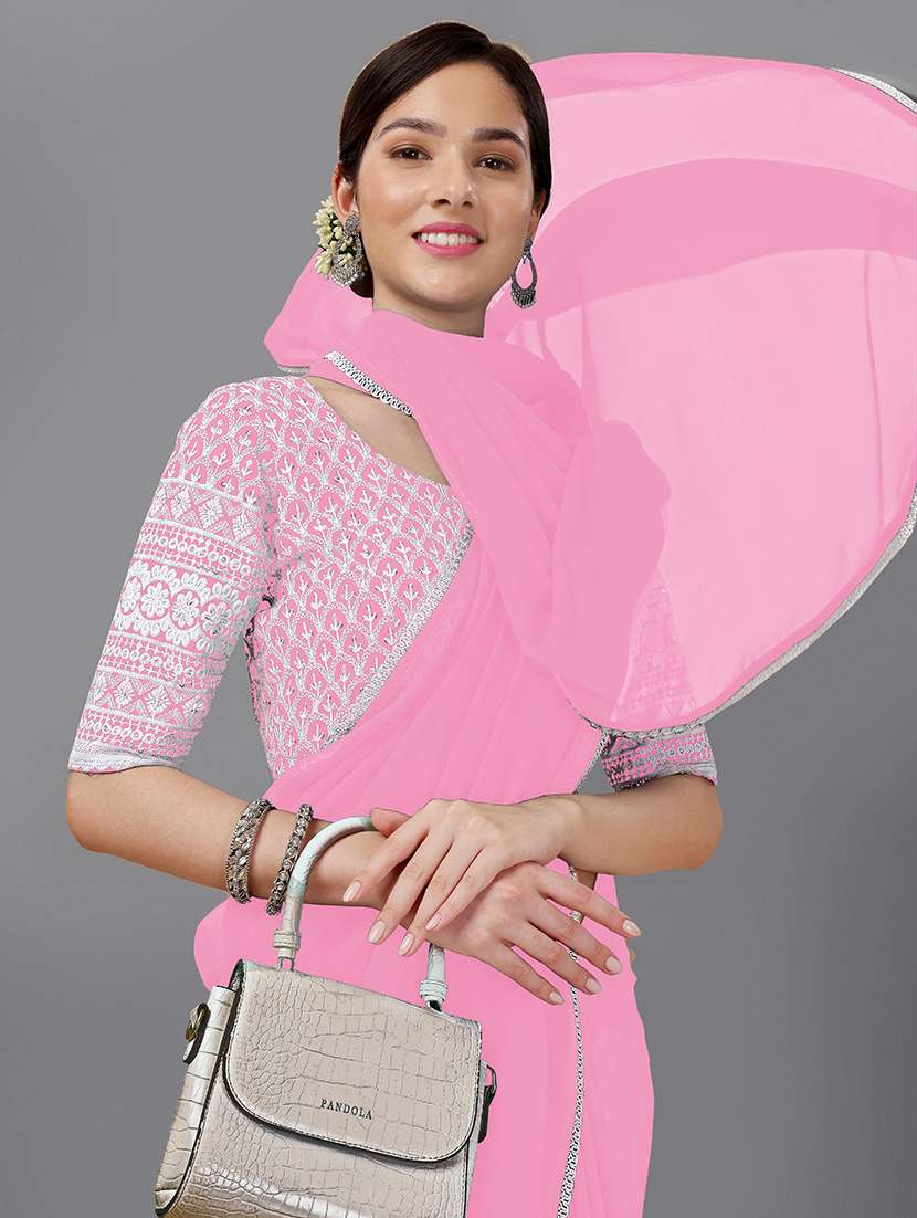 women's bordered pink colored saree with blouse - 18909478 - Standard Image - 3