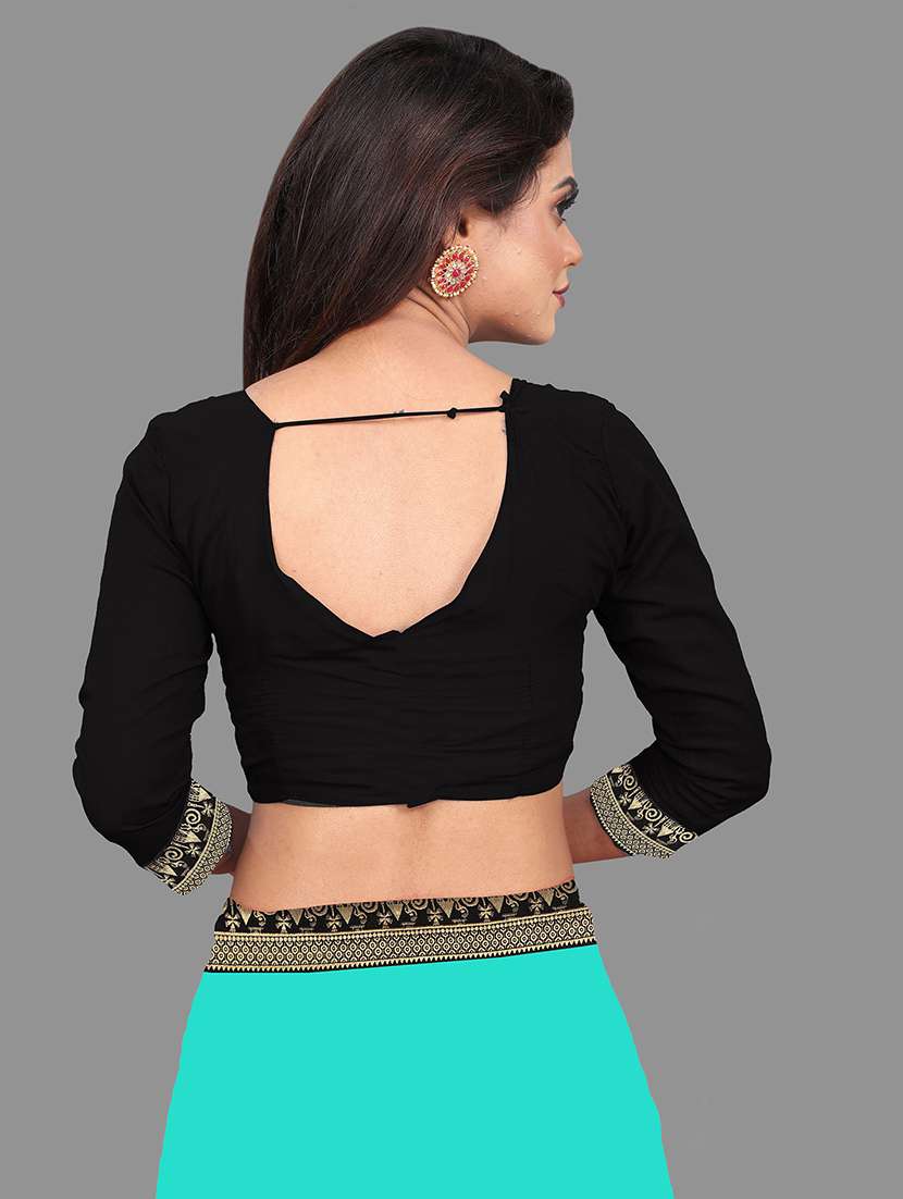 women's bordered royal blue colored saree with blouse - 18909484 -  Standard Image - 3