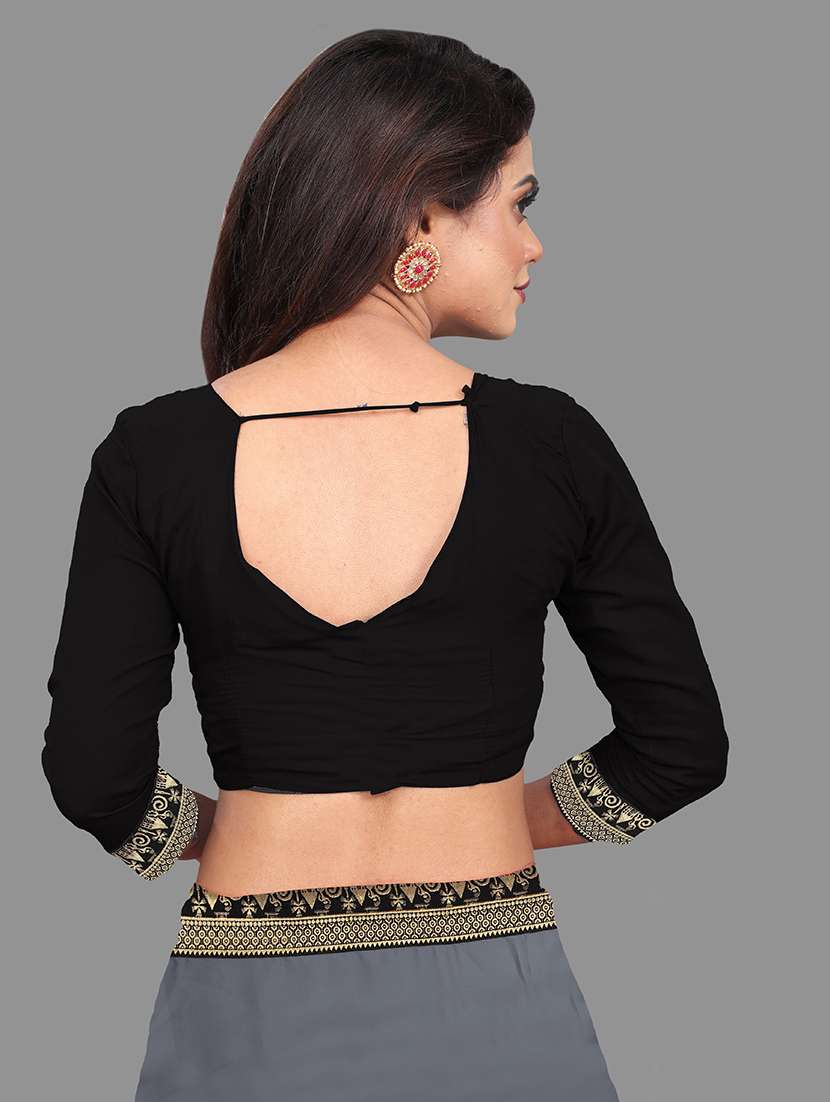 women's bordered royal blue colored saree with blouse - 18909523 -  Standard Image - 3