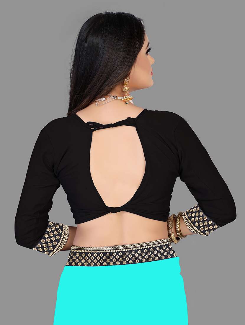 women's bordered royal blue colored saree with blouse - 18909531 -  Standard Image - 3