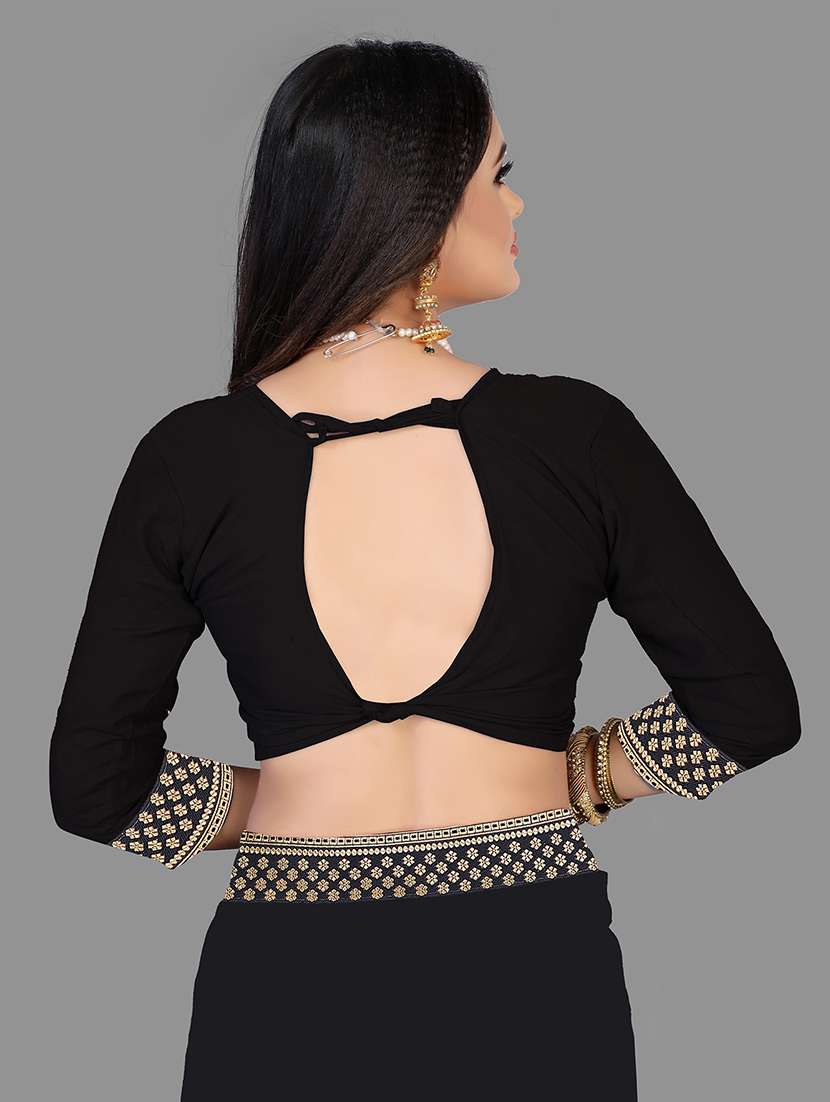women's bordered black colored saree with blouse - 18909545 -  Standard Image - 3