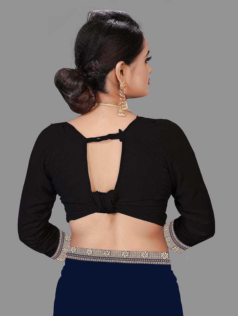 women's bordered navy blue colored saree with blouse - 18909566 - Standard Image - 3