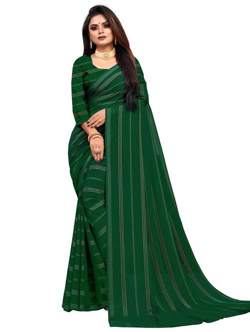 women's stripes dark green colored saree with blouse - 18909600 - Standard Image - 0