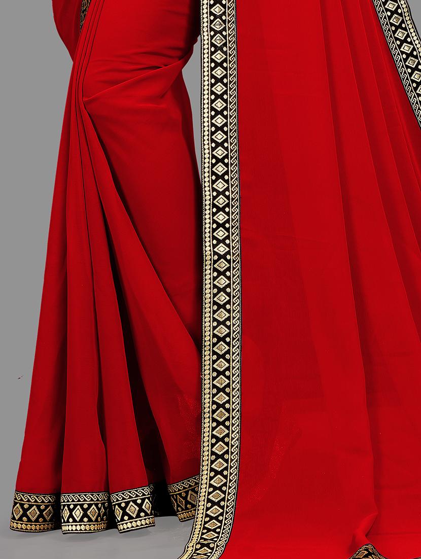 red saree blouse set with blouse - 18909609 - Standard Image - 3