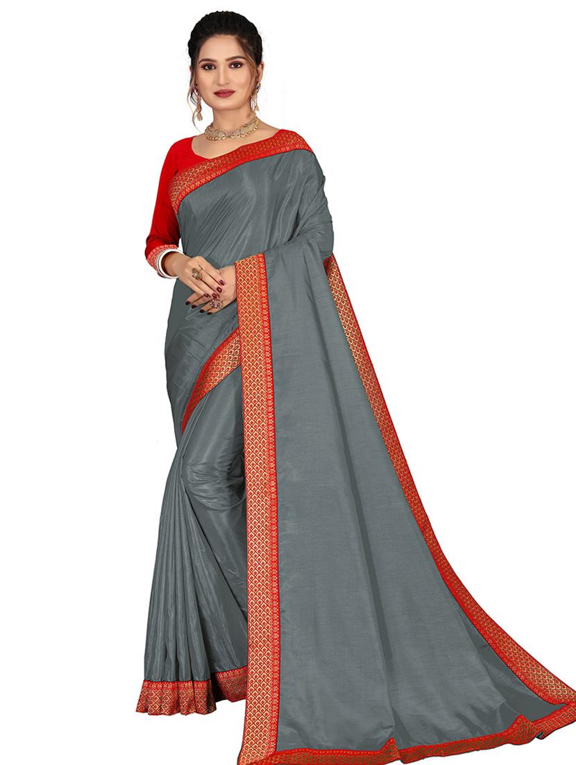 women's solid grey colored saree - 18909687 - Zoom Image - 0