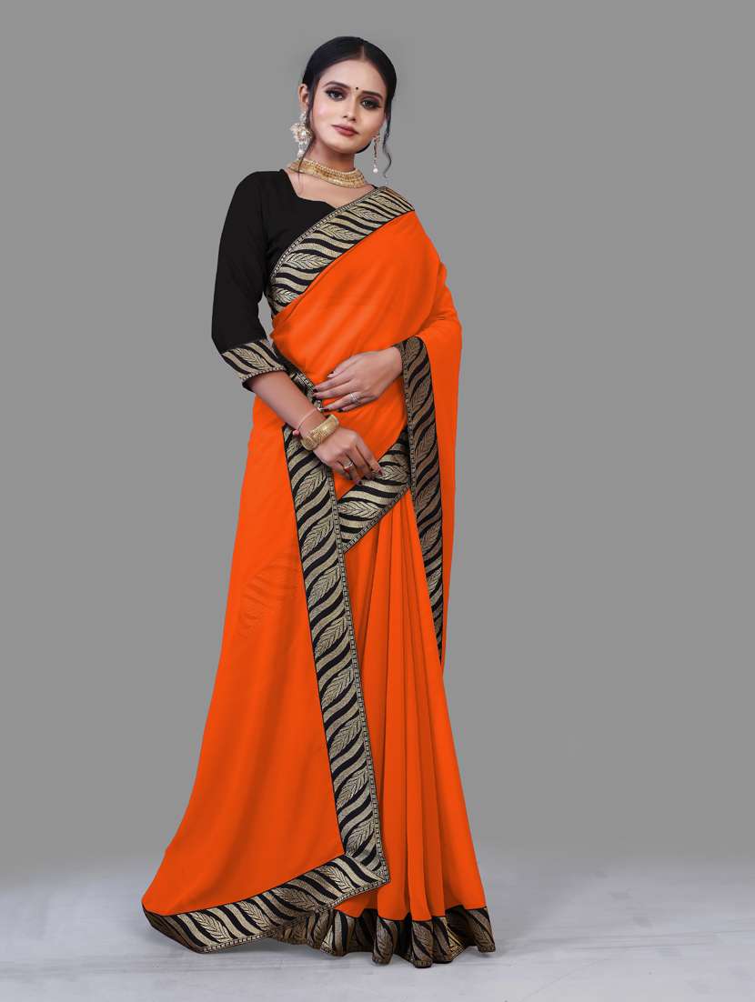 women's bordered orange colored saree - 18909723 - Zoom Image - 0