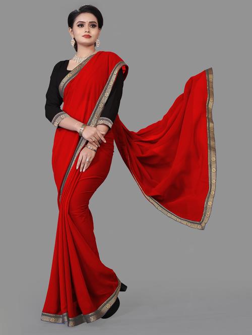 women's bordered royal blue colored saree with blouse - 18909746 -  Standard Image - 0