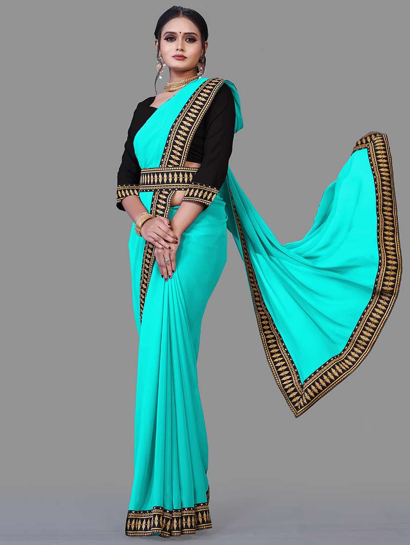 women's bordered blue colored saree with blouse - 18909894 -  Zoom Image - 0