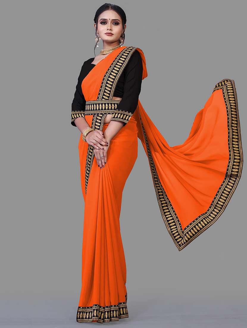 women's solid orange colored saree - 18909904 - Zoom Image - 0