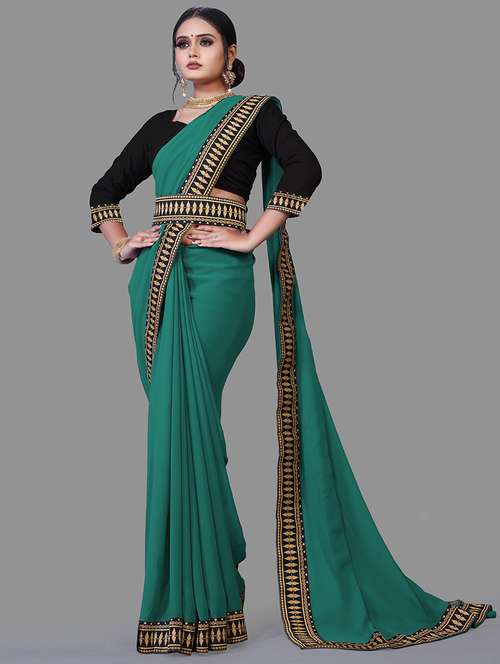women's bordered green colored saree with blouse - 18909910 -  Standard Image - 0