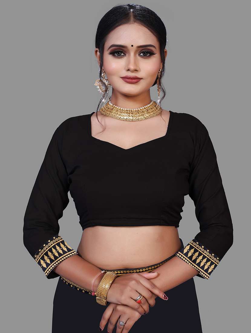 lace bordered solid saree with blouse - 18909911 - Standard Image - 3
