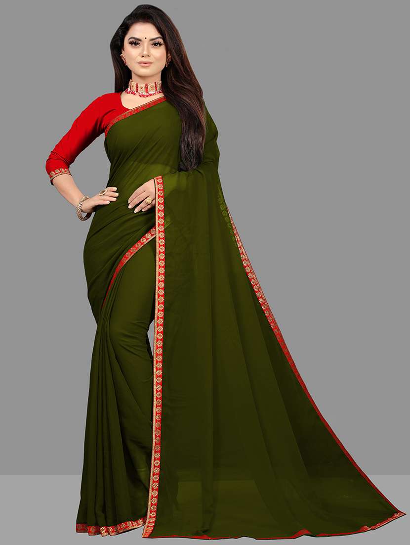 women's solid green colored saree with blouse - 18909920 - Zoom Image - 0