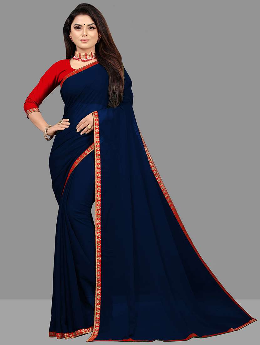 women's bordered blue colored saree with blouse - 18909923 -  Zoom Image - 0