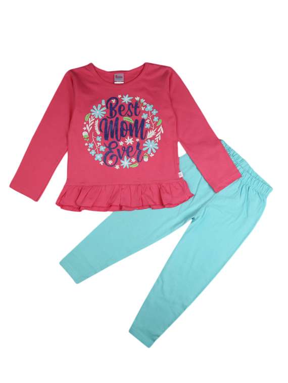 pink & blue printed cotton twin set