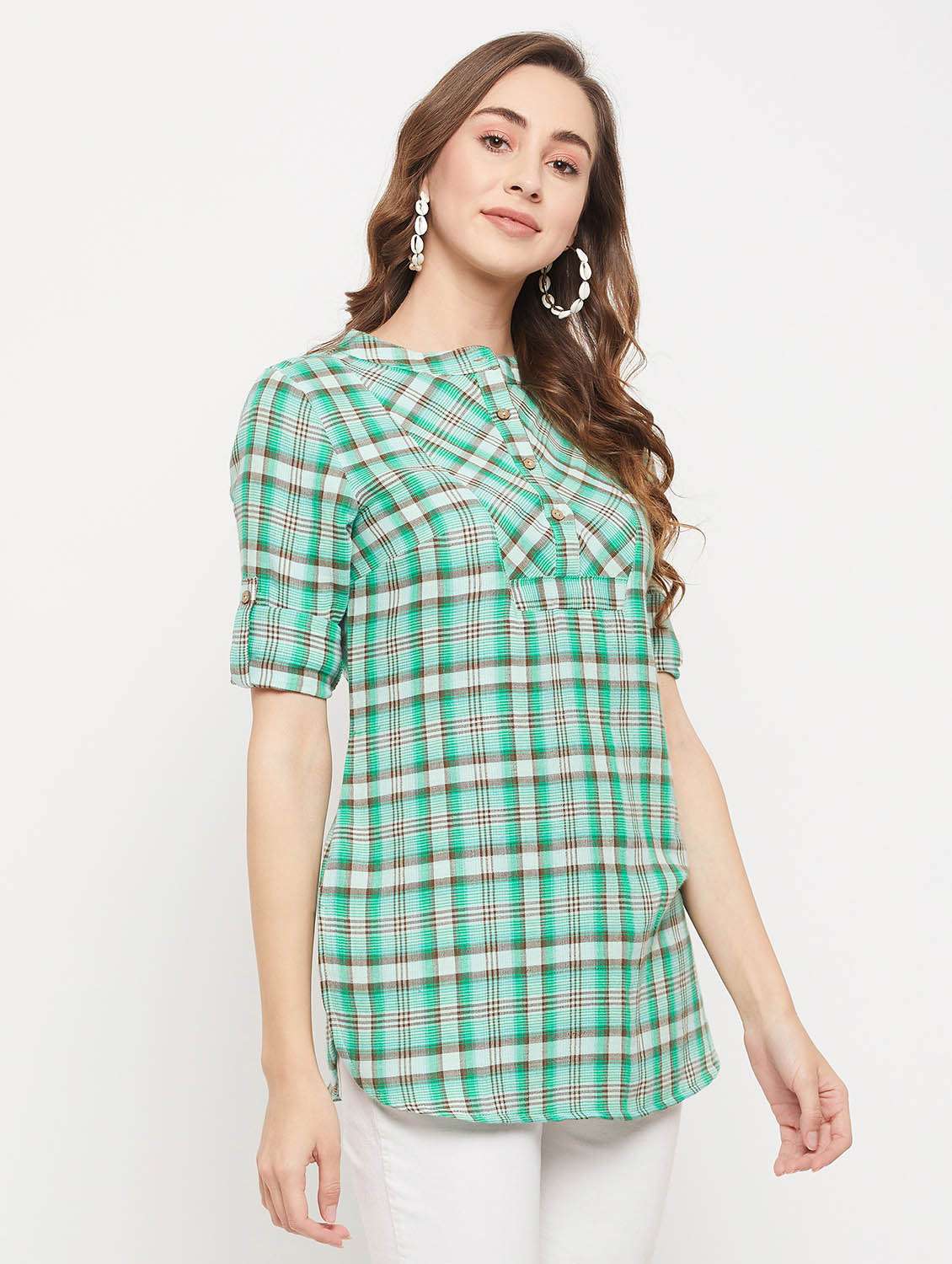 green checked a-line tunic - 18913101 - Zoom Image - 0