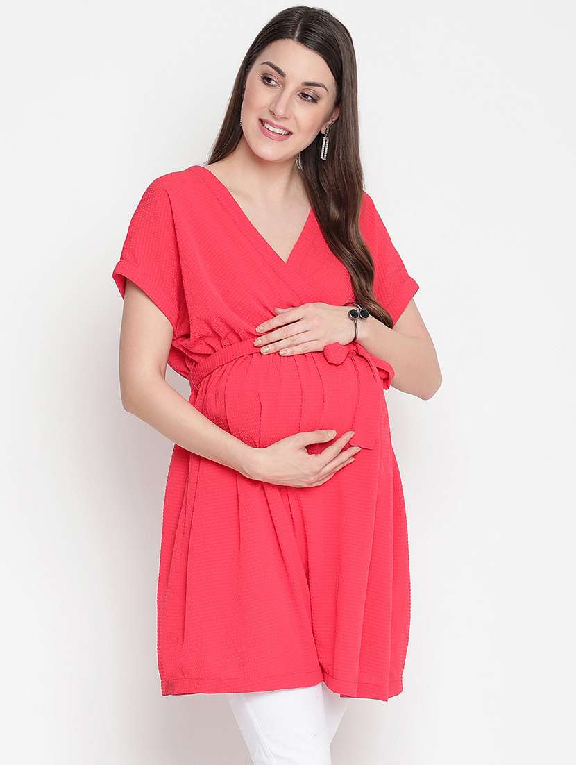 tie front solid maternity wear tunic - 18913356 - Zoom Image - 0