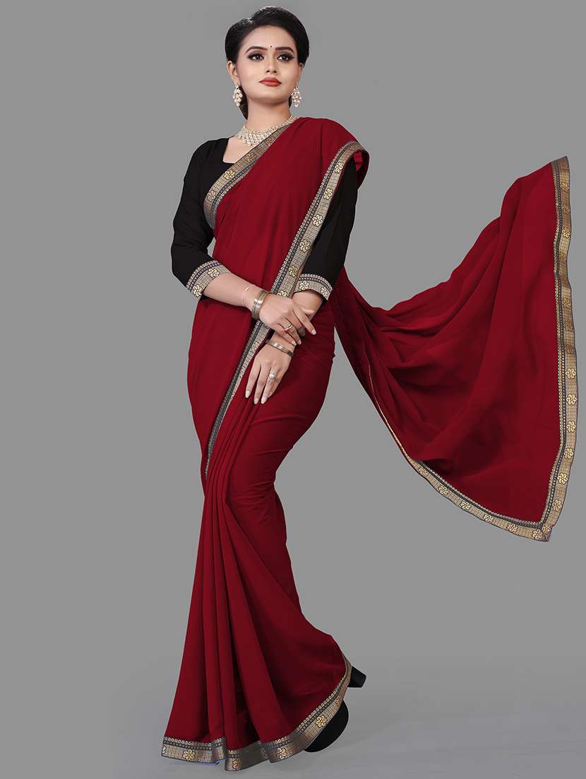 women's bordered royal blue colored saree with blouse - 18928956 - Zoom Image - 0