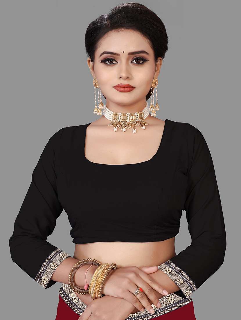 women's bordered royal blue colored saree with blouse - 18928956 - Standard Image - 3