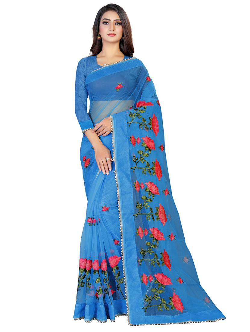 blue embroidered saree - 18929162 - Zoom Image - 0