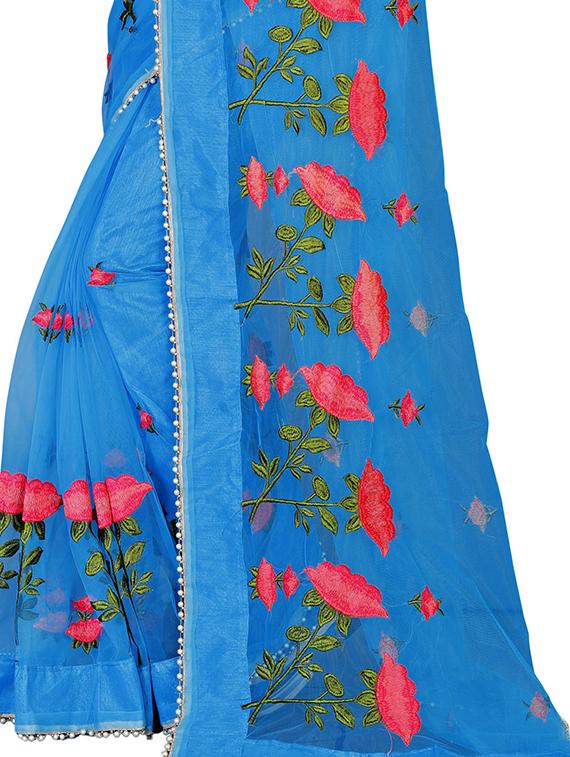 blue embroidered saree - 18929162 - Standard Image - 3
