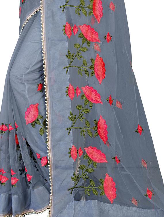 grey embroidered saree with blouse - 18929164 - Standard Image - 3
