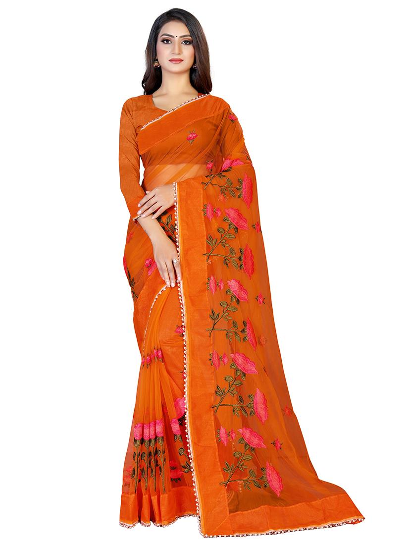 orange embroidered saree - 18929169 - Zoom Image - 0