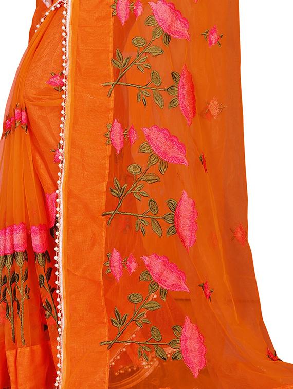 orange embroidered saree - 18929169 - Standard Image - 3