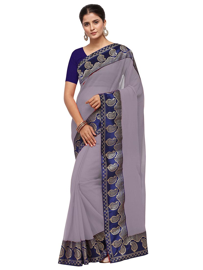 solid with bordered saree  with blouse - 18929170 -  Zoom Image - 0